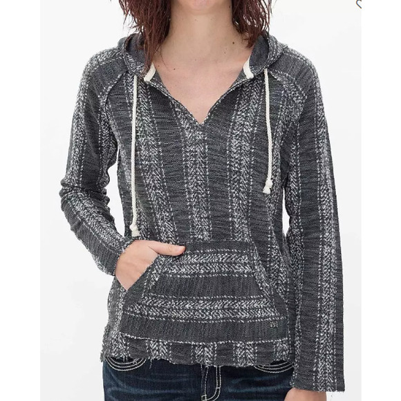 Billabong Women's Pacific Please Sweatshirt S Gray White Drawstring Hooded EUC! - Picture 1 of 7